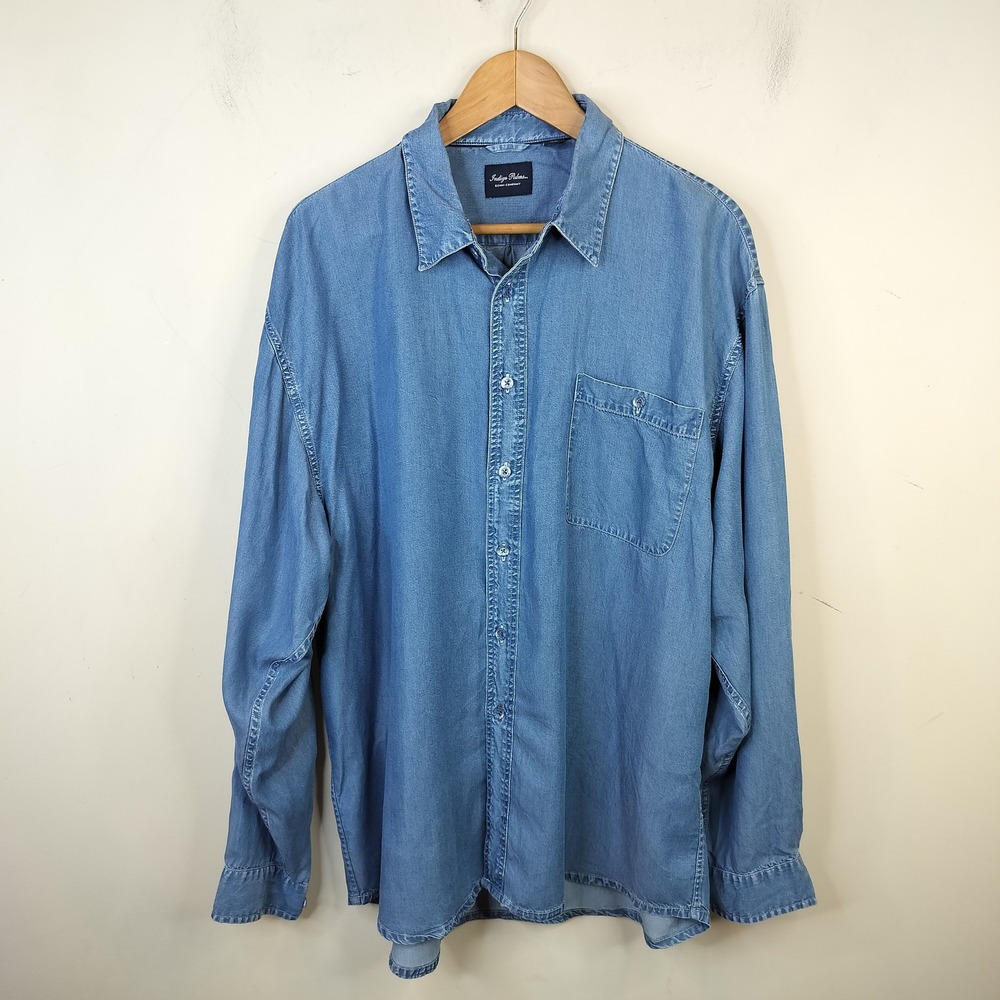 Indigo Palms Chambray Denim Button Down Shirt XL Men's Long Sleeve Lyocell